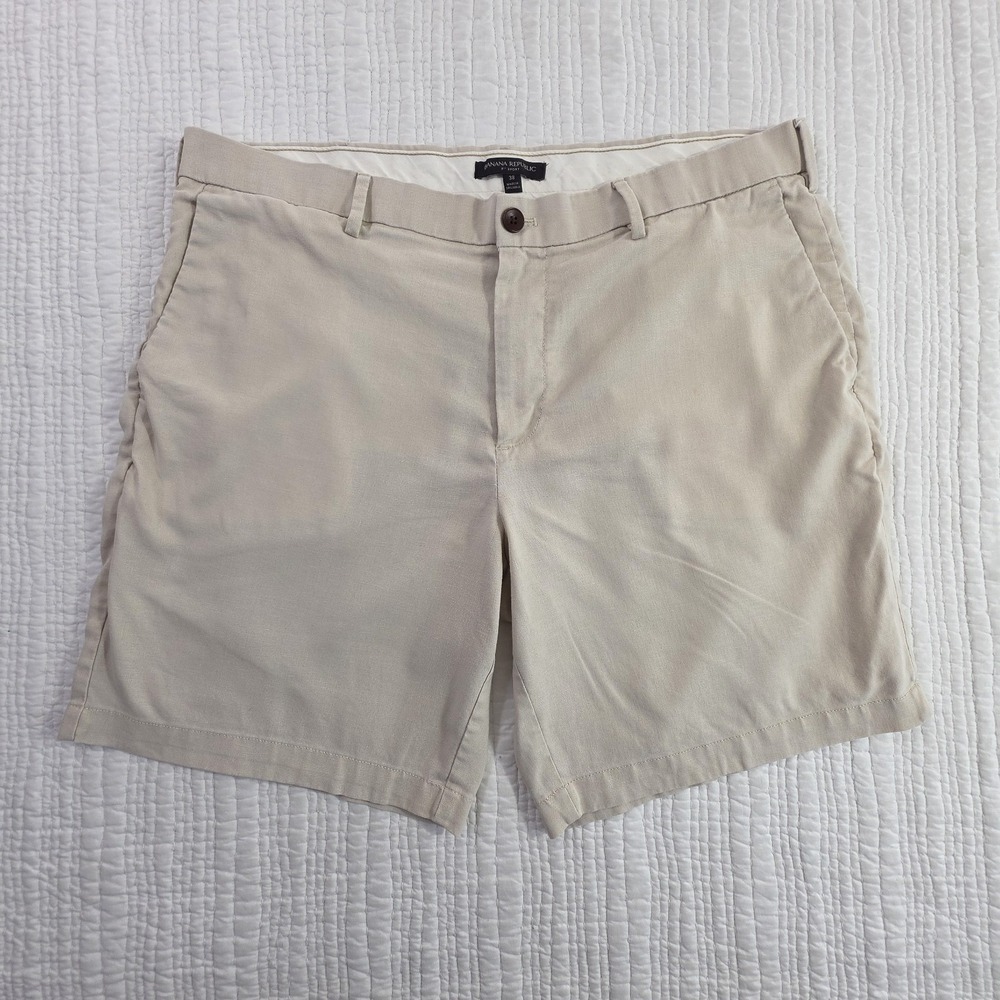 Banana Republic Shorts Mens 38 Beige Aiden Linen Cotton Chino Flat Front 9" Inse